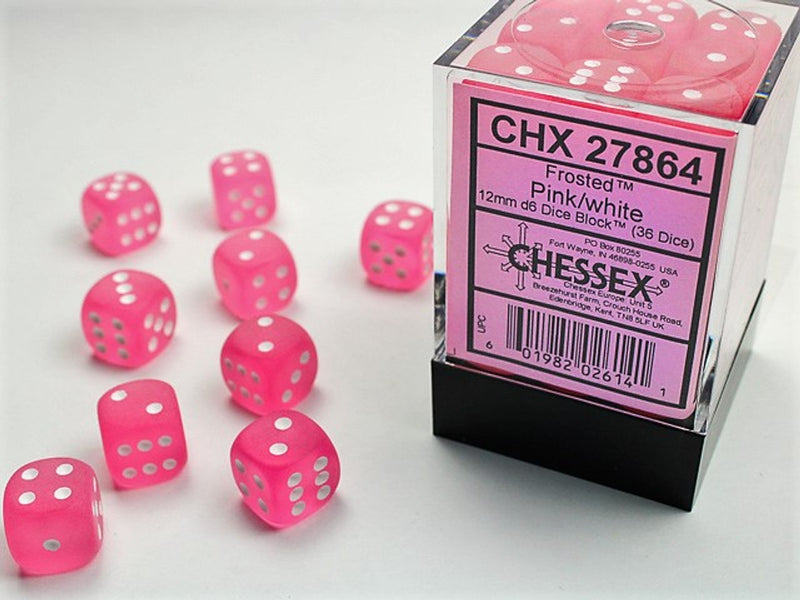 Chessex - 12mm D6 - Frosted Pink/White - CHX27864