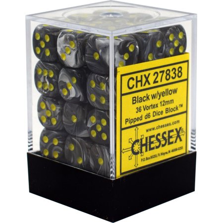 Chessex - 12mm D6 - Vortex Black/Yellow - CHX27838