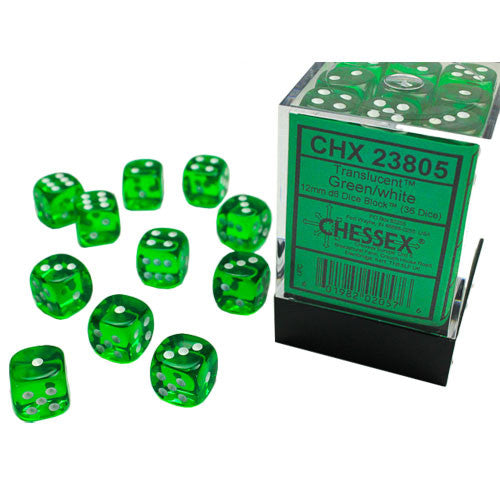 Chessex - 12mm D6 - Translucent Green/White - CHX23805