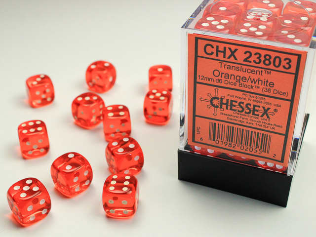 Chessex - 12mm D6 - Translucent Orange/White - CHX23803