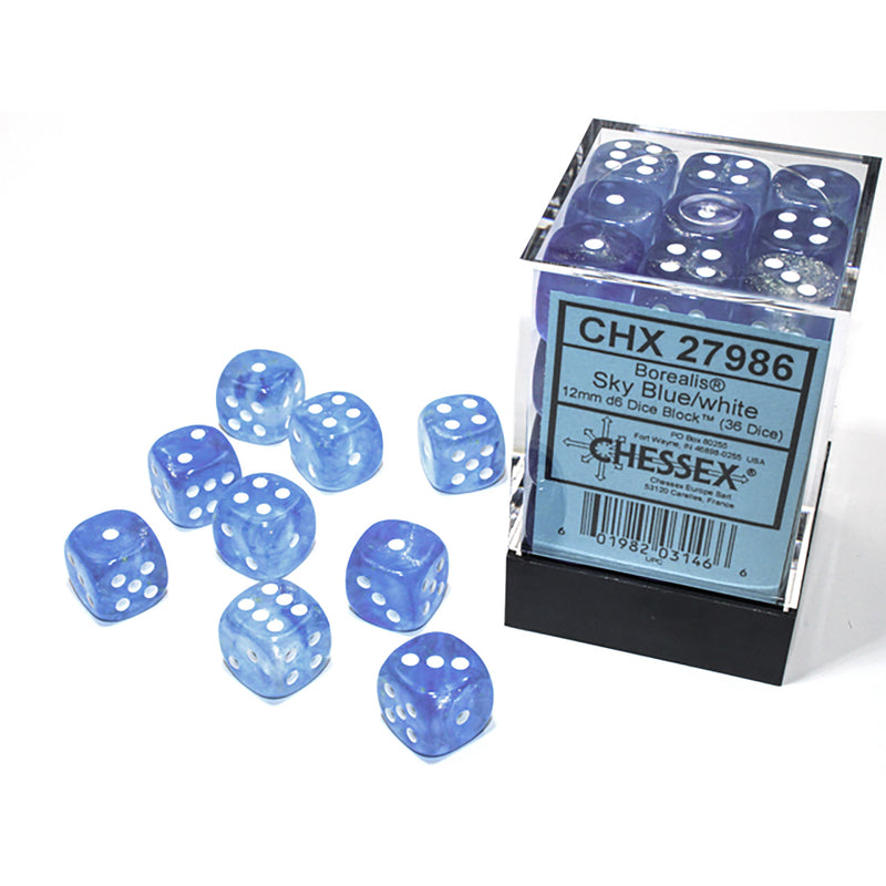 Chessex - 12mm Dice - Borealis Sky Blue/White - CHX27986