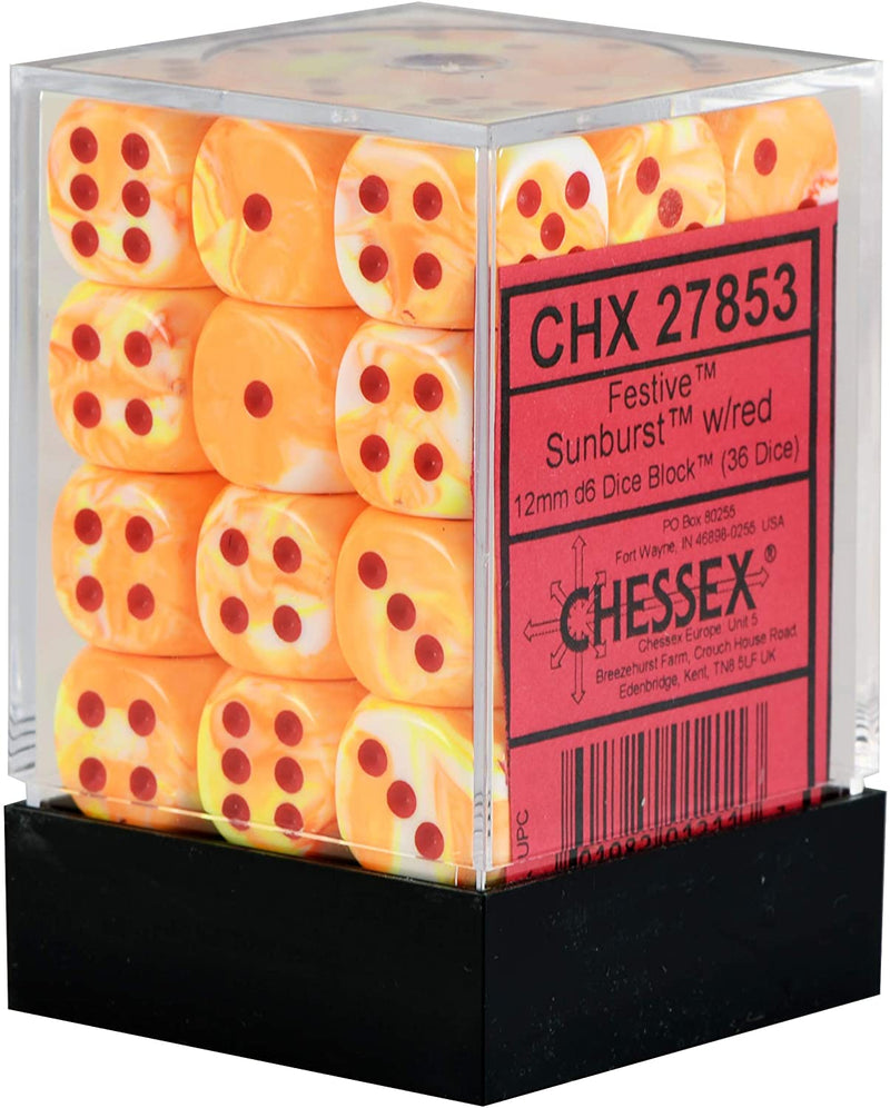 Chessex - 12mm D6 - Festive Sunburst w/Red - CHX27853