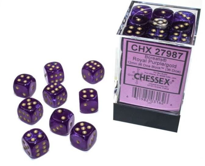 Chessex - 12mm Dice - Borealis Royal Purple/Gold - CHX27987