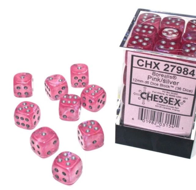 Chessex - 12mm Dice - Borealis Pink/Silver - CHX27984