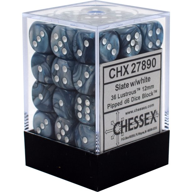 Chessex - 12 mm D6 - Lustrous Slate/White - CHX27890