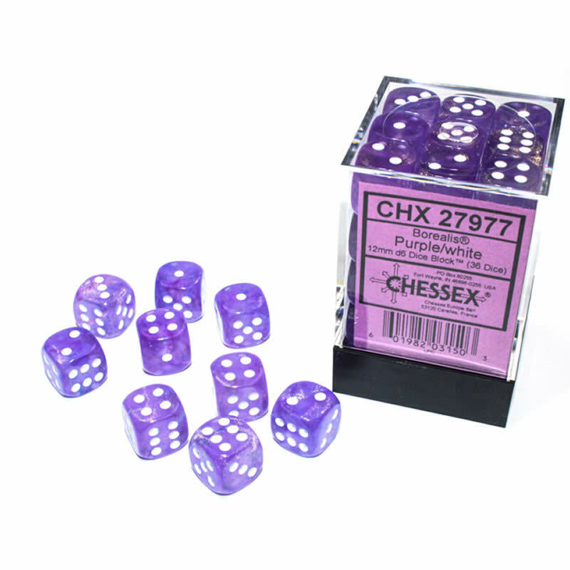 Chessex - 12mm D6 - Borealis luminary - Purple/White - CHX27977